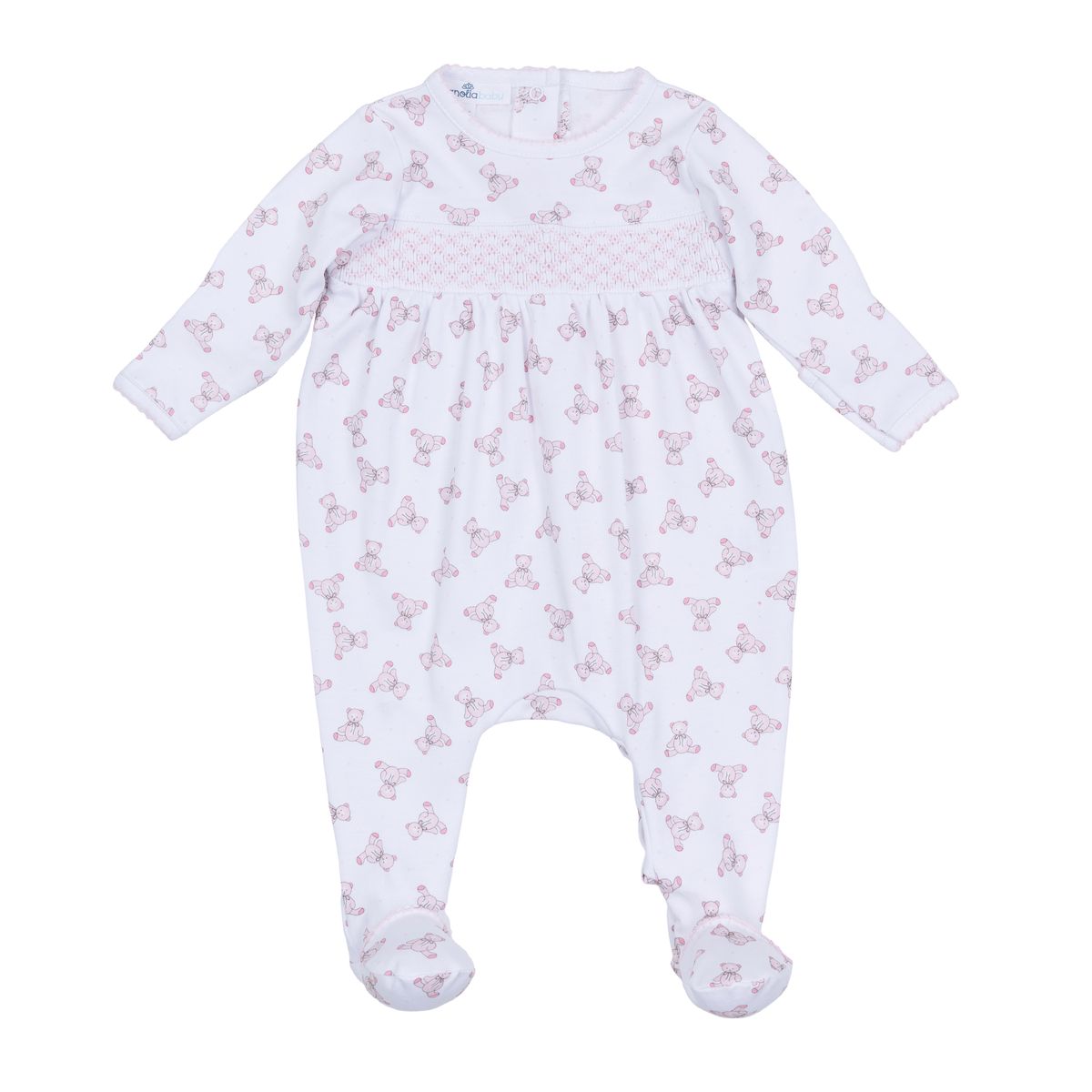 Baby's Teddy Pink Smocked Pima Footie