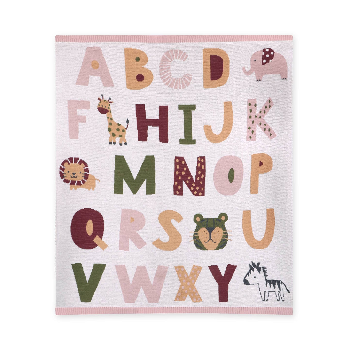 Organic Blush Alphabet Jacquard Knit Blanket