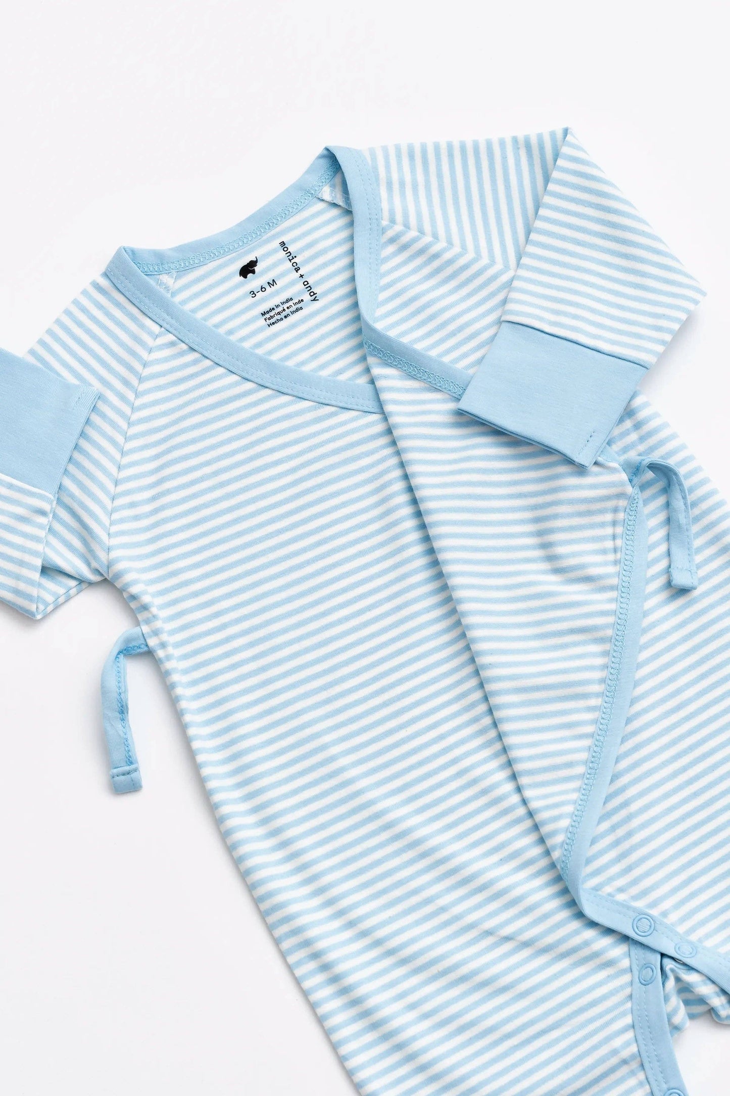 Organic Kimono Tie Romper - Blue French Stripe