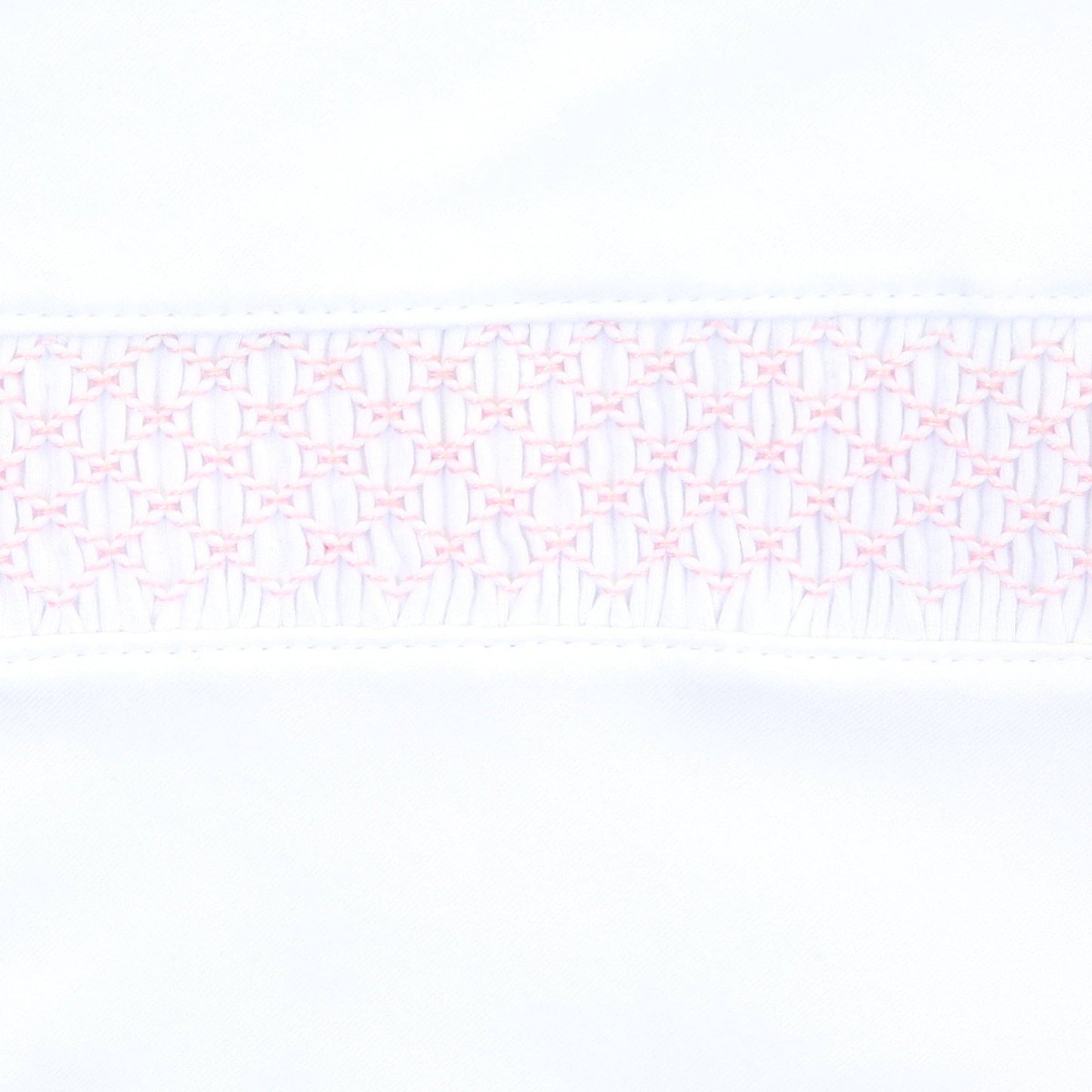 White Pima Smocked Gown with Pink Trim