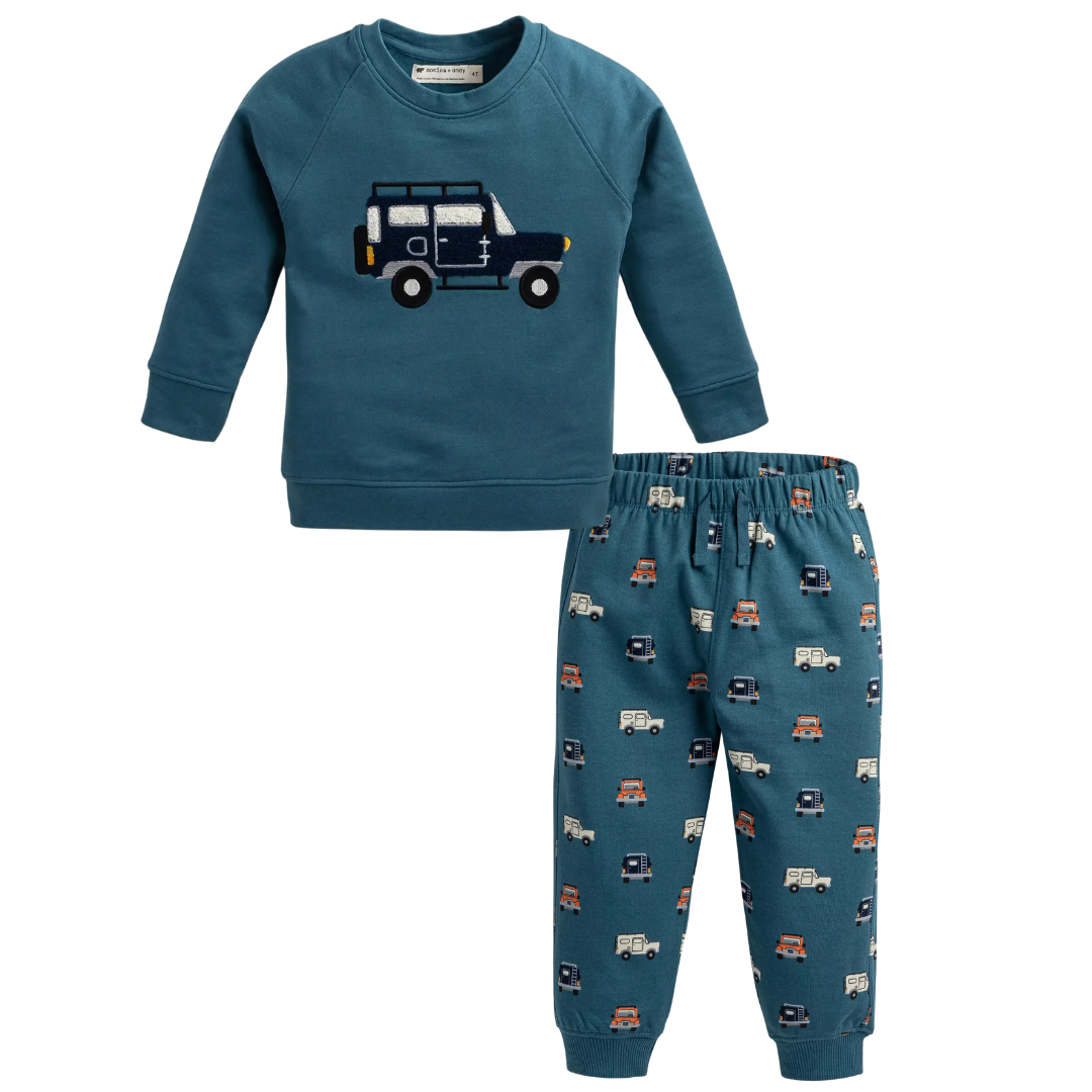 Organic Car Embroidered Sweatshirt/Sweatpants Set