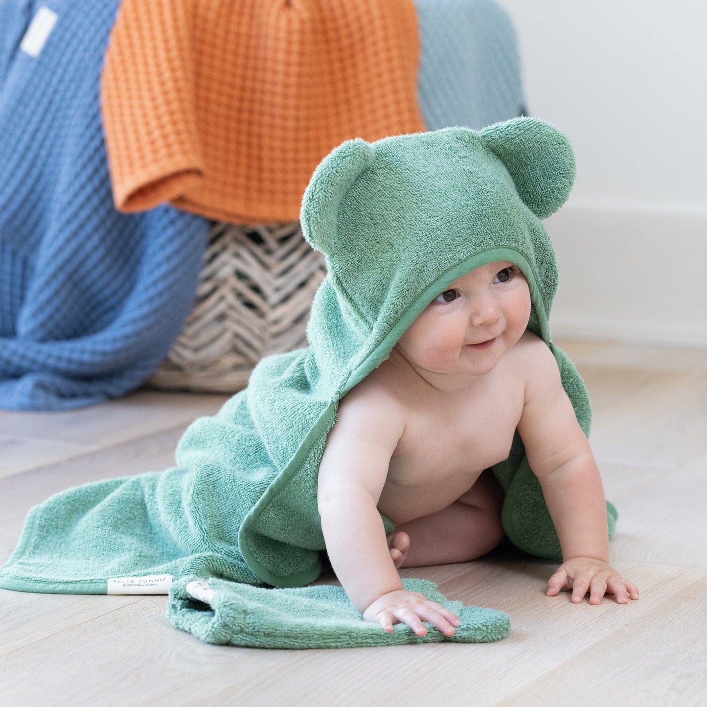 Hooded Towel + Wash Mitt Set- Sea Foam
