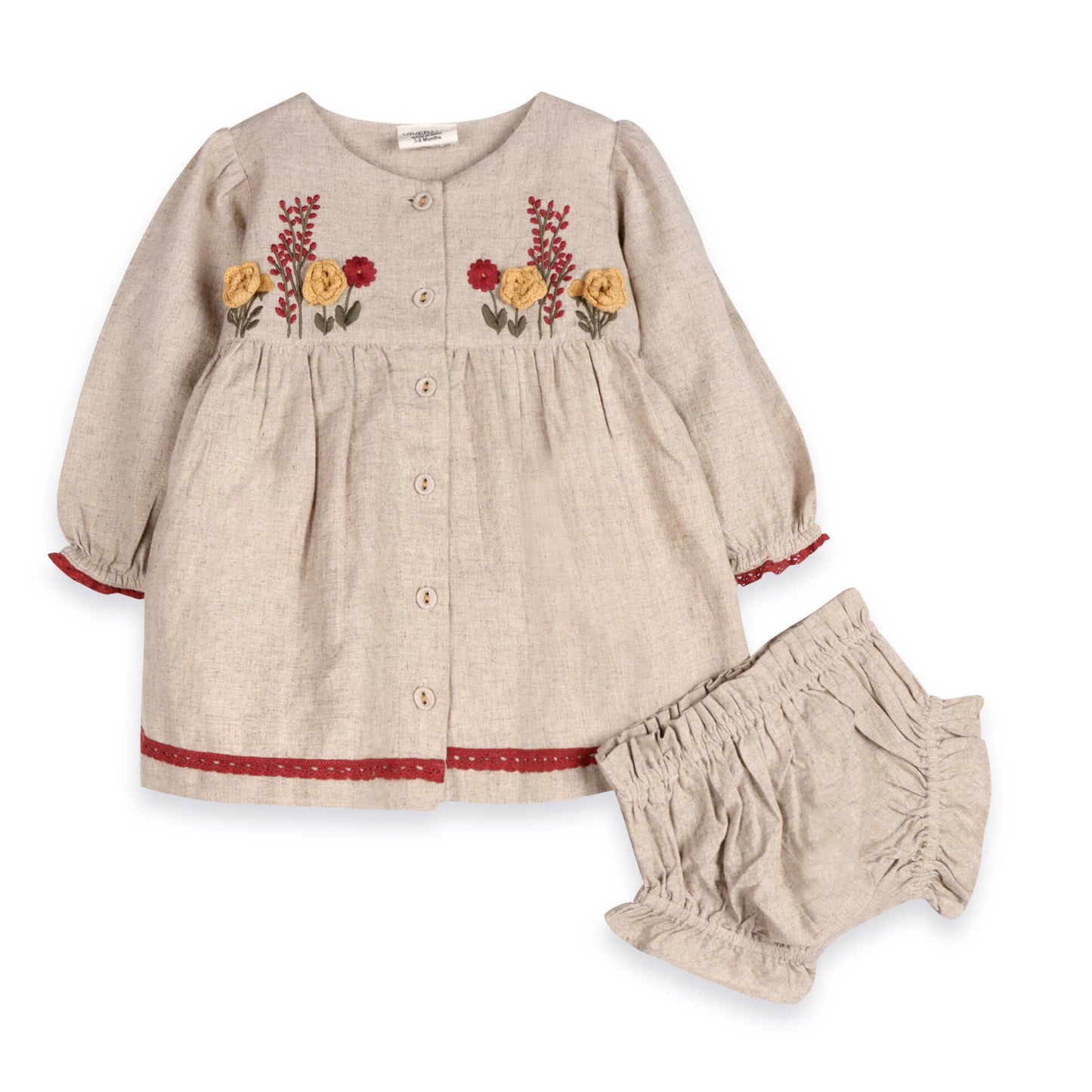 Organic Linen Ravello Embroidered Dress and Bloomer Set