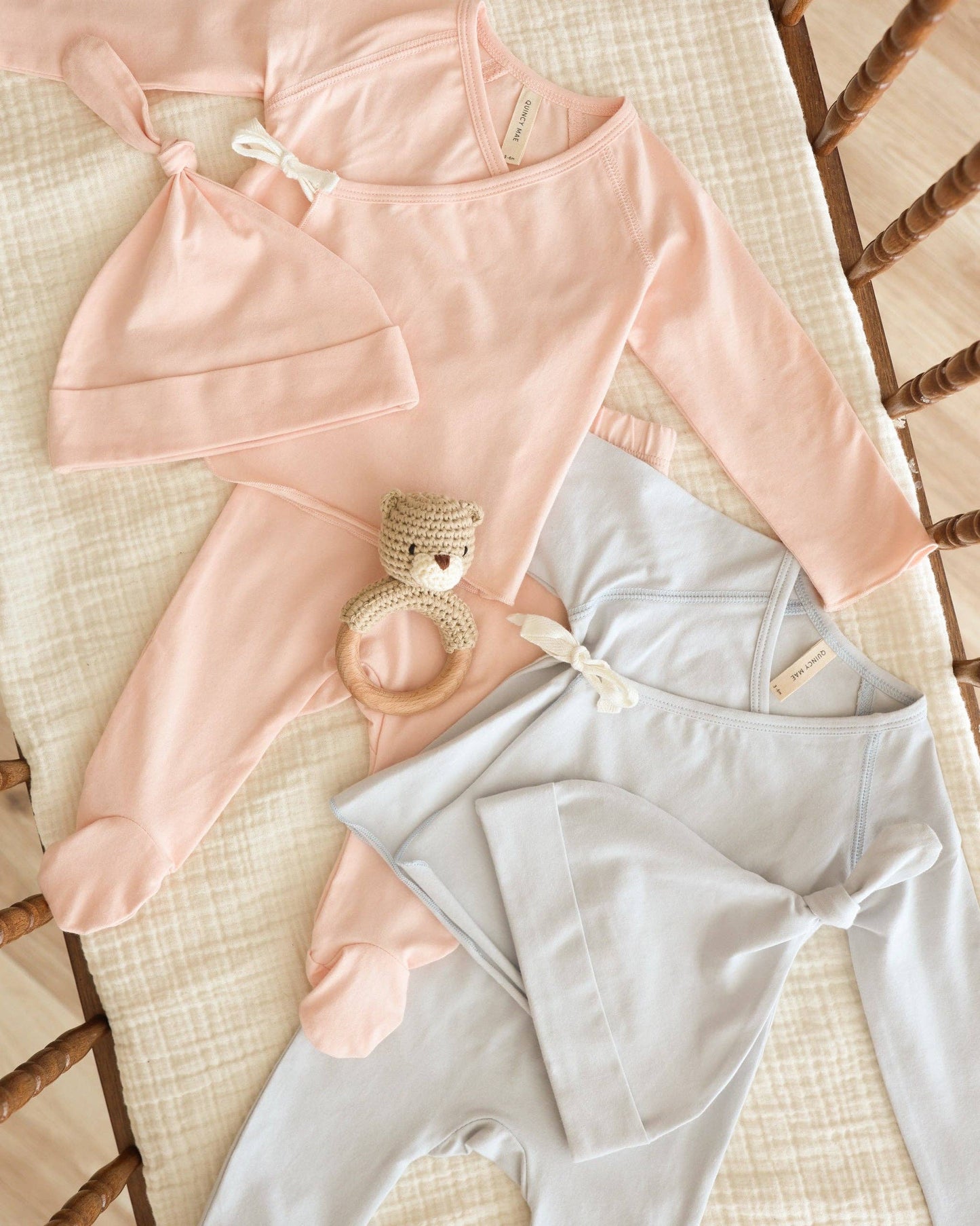 Organic Wrap Shirt + Footed Pant Set - Petal