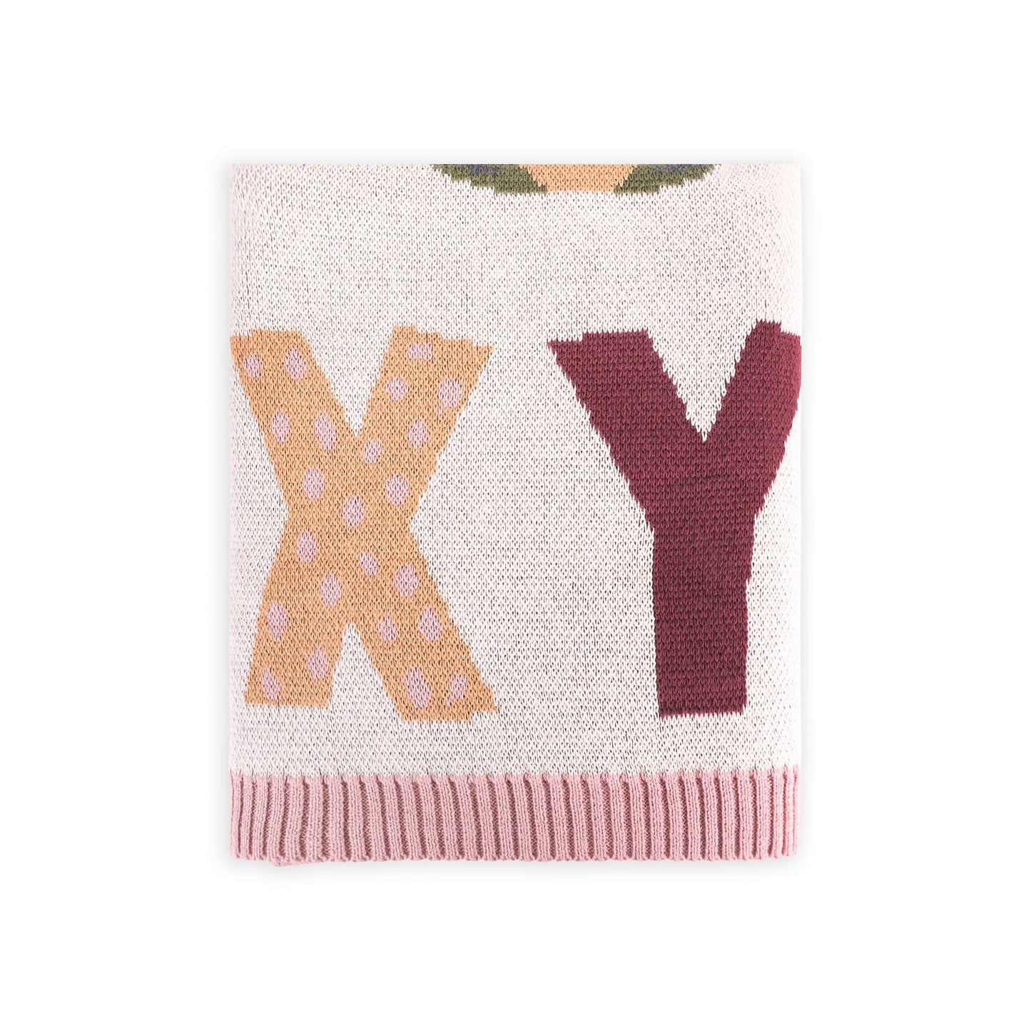 Organic Blush Alphabet Jacquard Knit Blanket