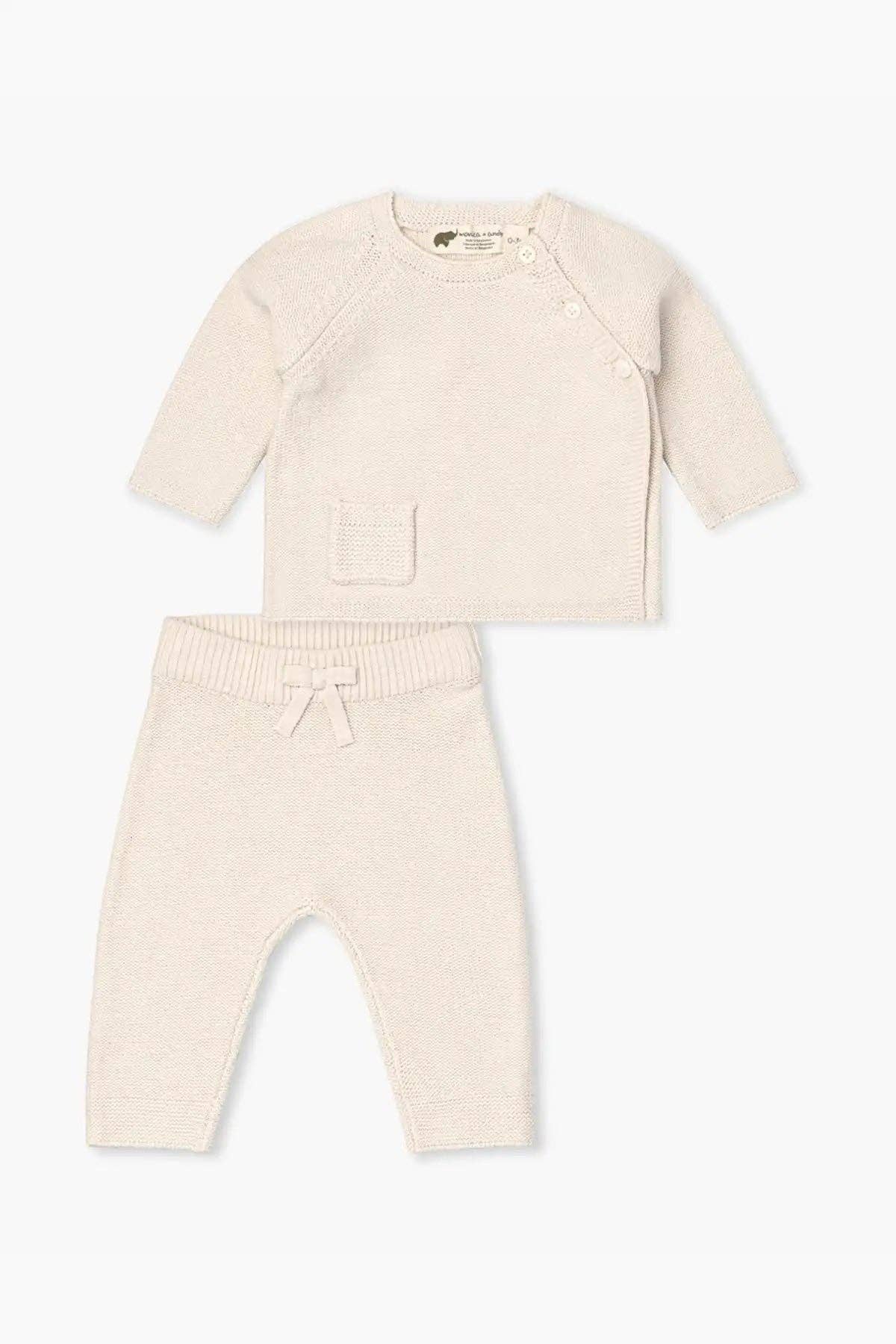 Organic Little Darling Knit Shirt + Pants - Cream