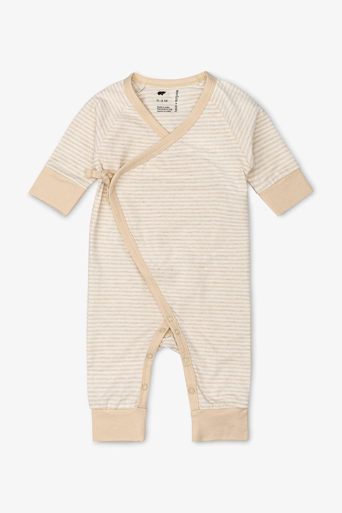 Organic Kimono Tie Romper - Cream French Stripe