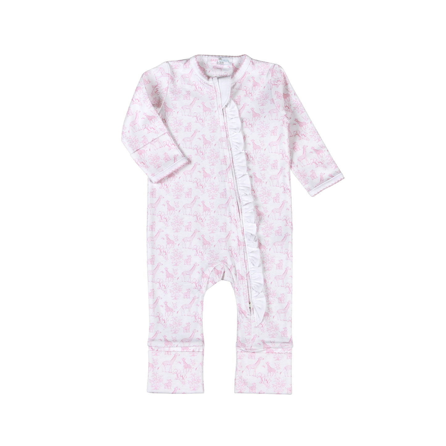 Pink Safari Pima Ruffle Zip Convertible Footie