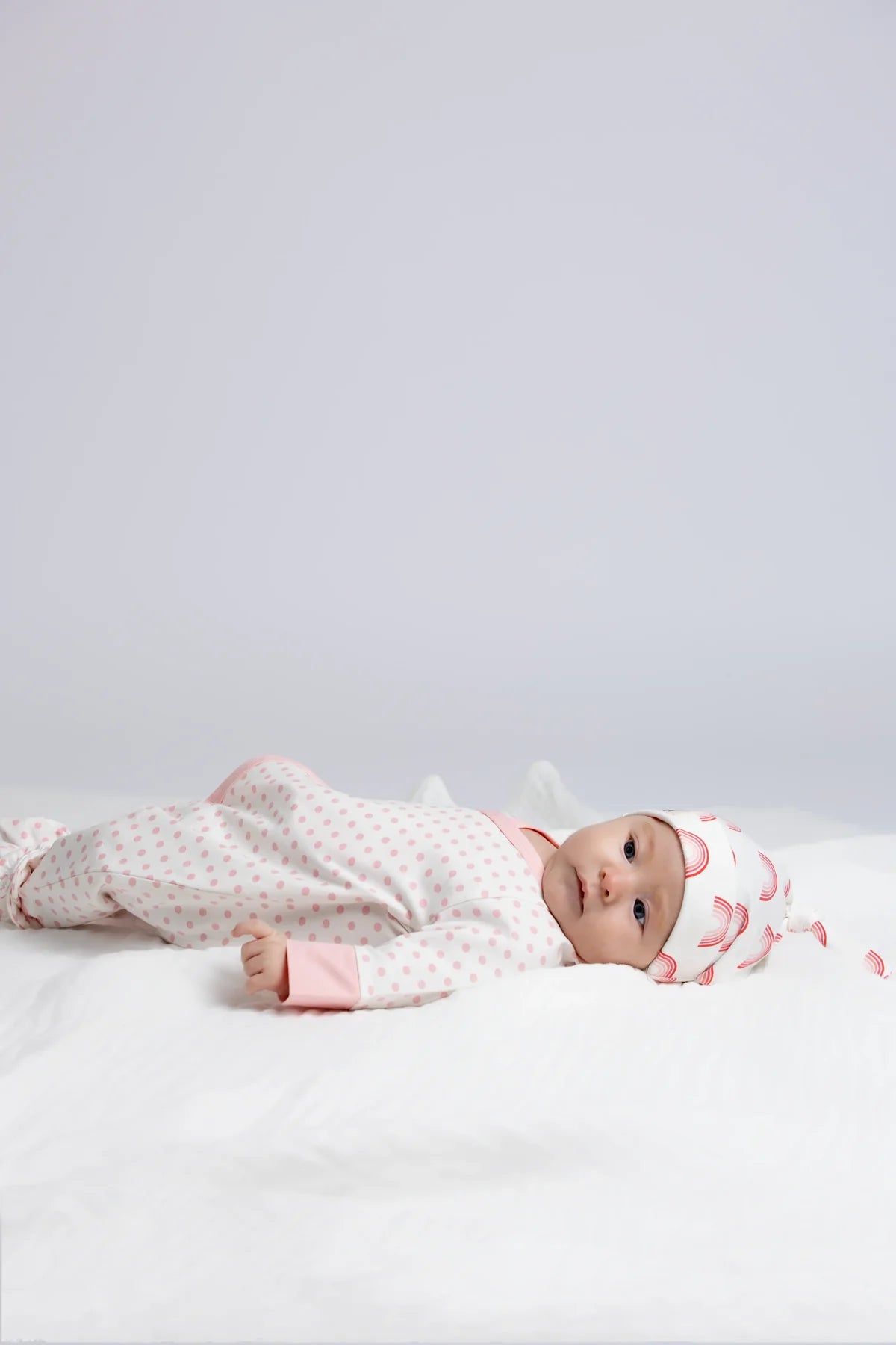 Organic Kimono Tie Romper - Pink Polka Dot