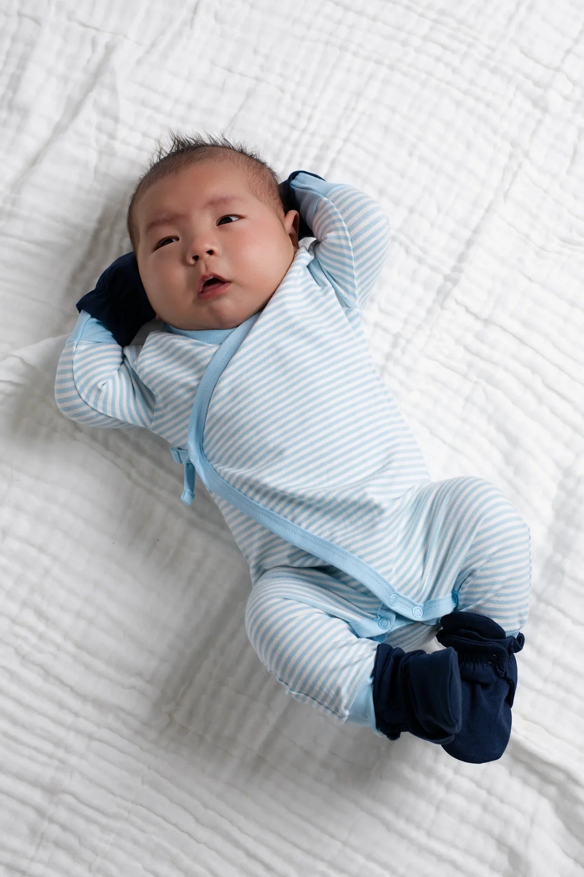 Organic Kimono Tie Romper - Blue French Stripe