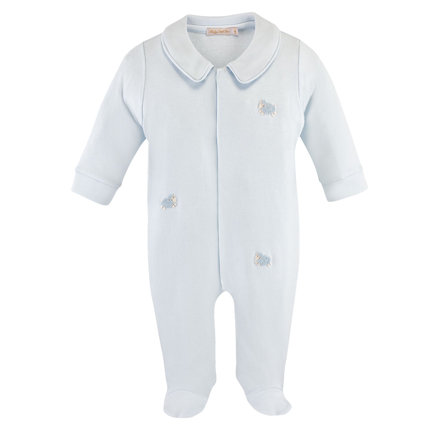 Blue Collared Embroidered Lamb Pima Footie