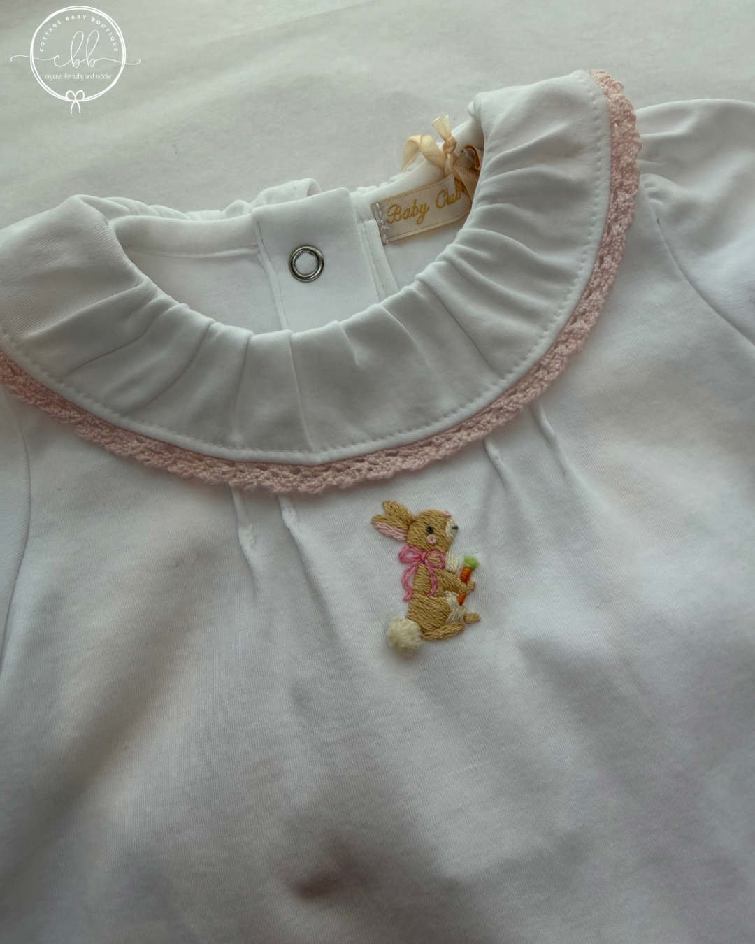 Little Hop Pink Embroidered Pima Shirt and Diaper Cover Set