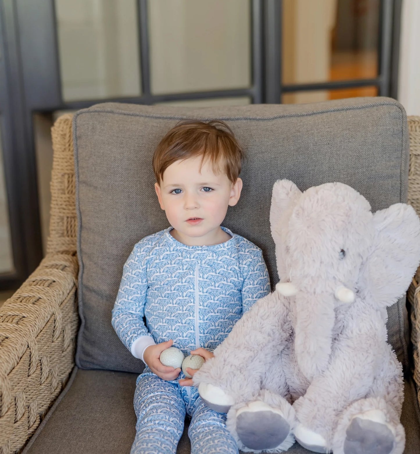 Parker Pima Zip Pajamas - African Elephants Blue