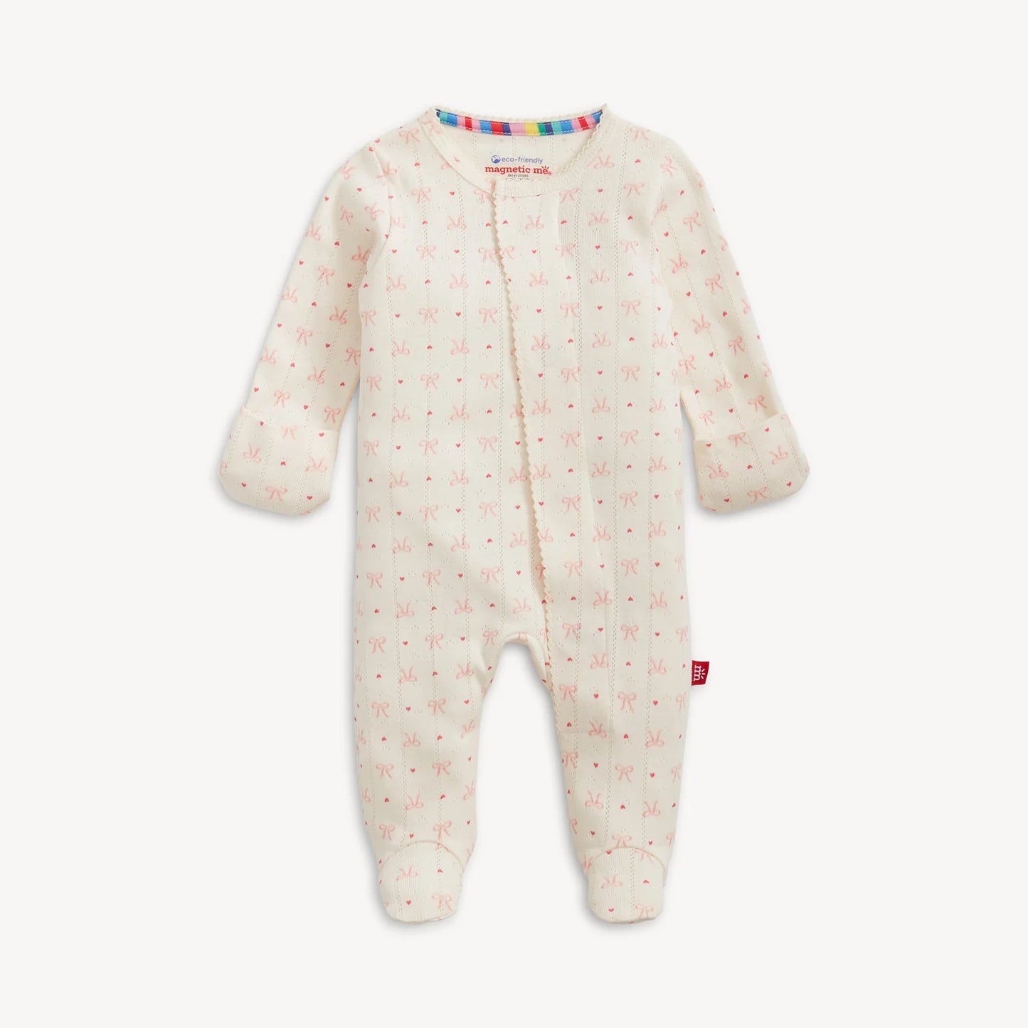 Organic Heart & Bow Pointelle Magnetic Footie