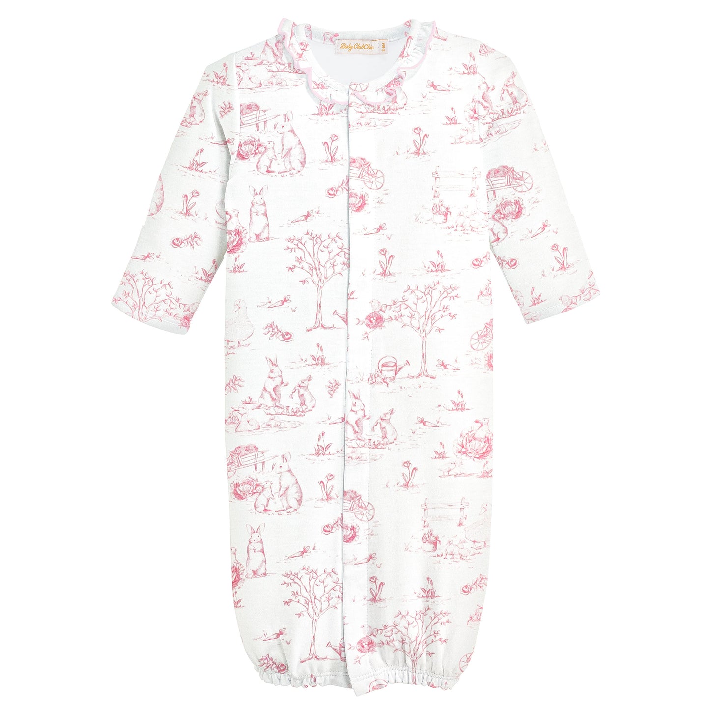 Pink Toile Bunnies Ruffle Pima Converter Gown
