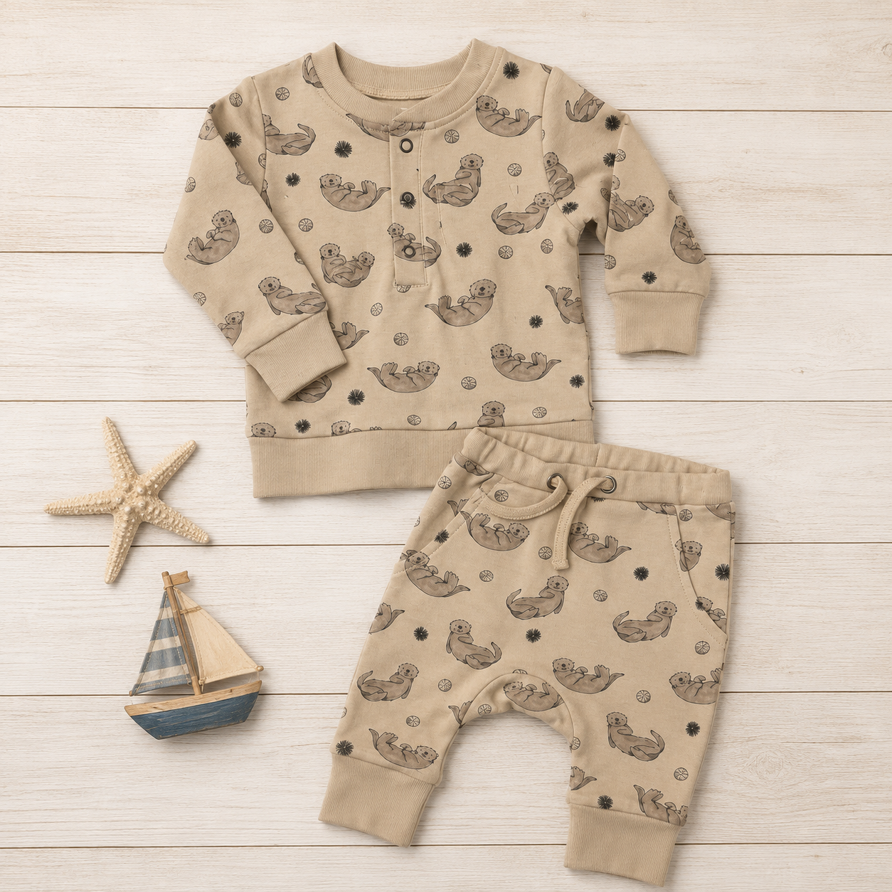 Organic Henley Sea Otter Sweatshirt + Jogger Set