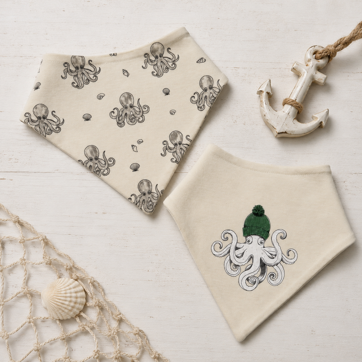 Organic Octopus Bandana Bib 2-Pack