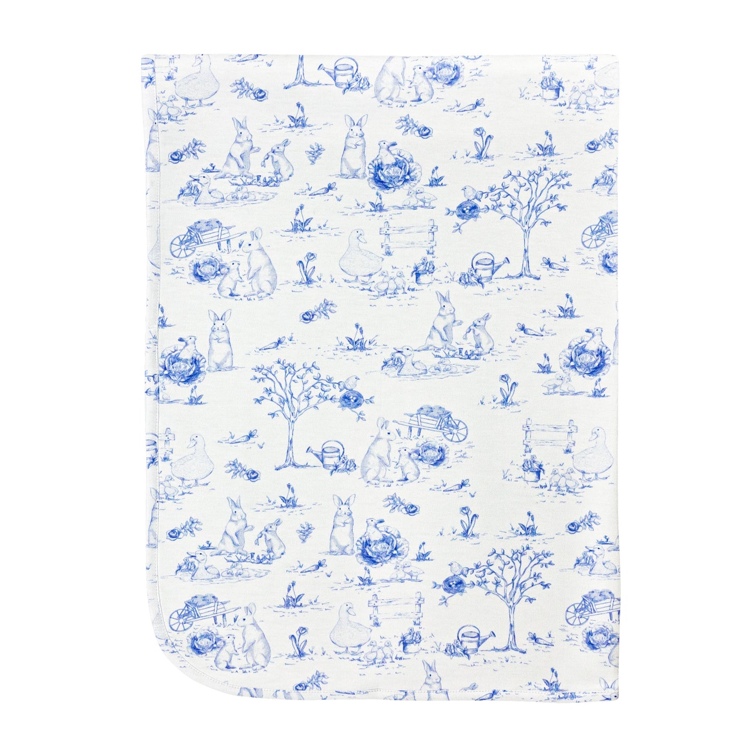 Blue Toile Bunnies Pima Blanket