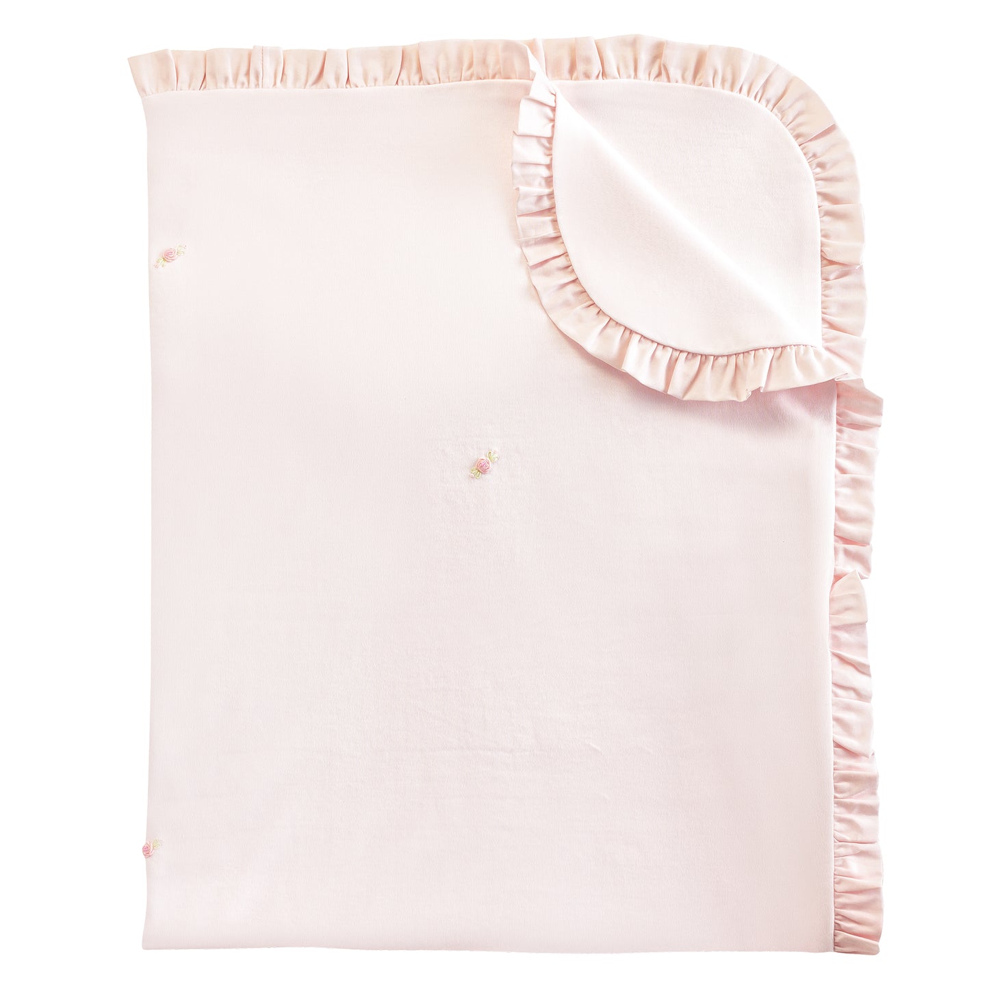 Pink Embroidered Pima Ruffle Blanket