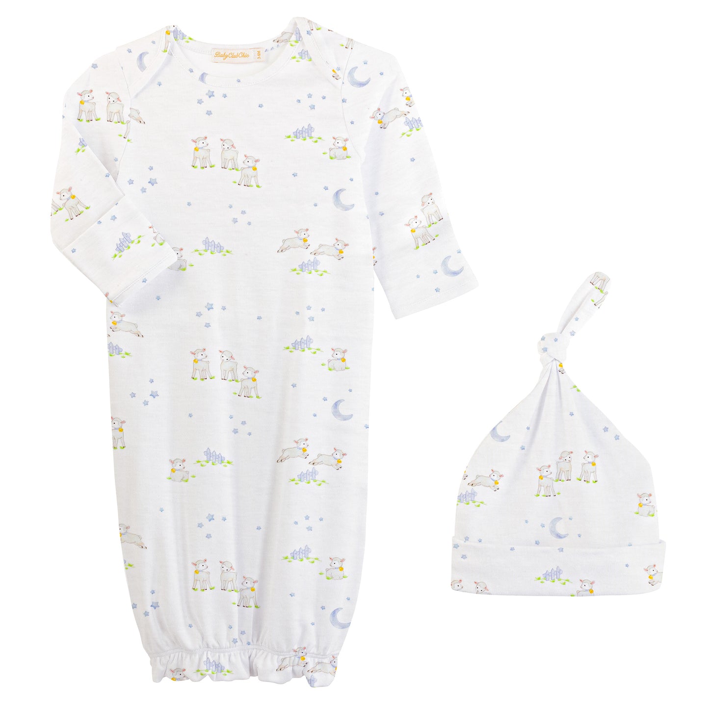 Blue Baby Lambs Pima Gown & Hat Set