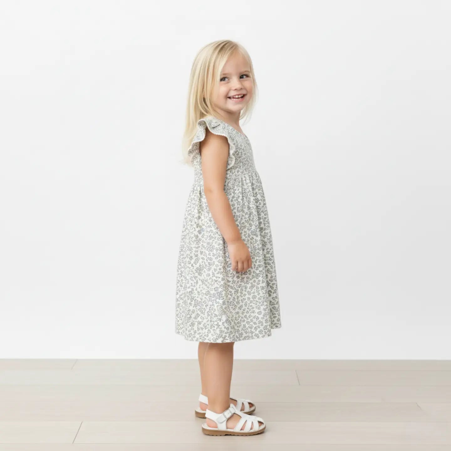 Organic Tulle Floral Short Sleeve Flutter Dress