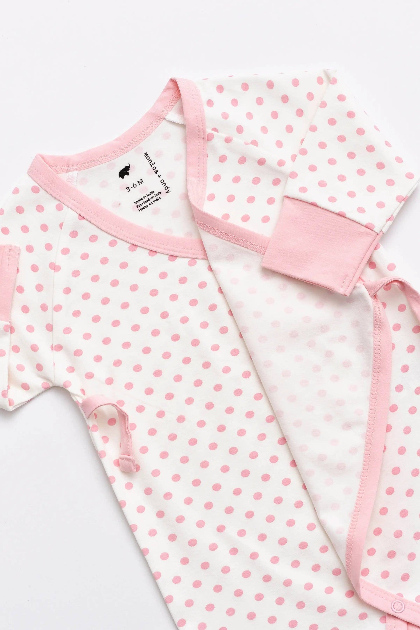 Organic Kimono Tie Romper - Pink Polka Dot