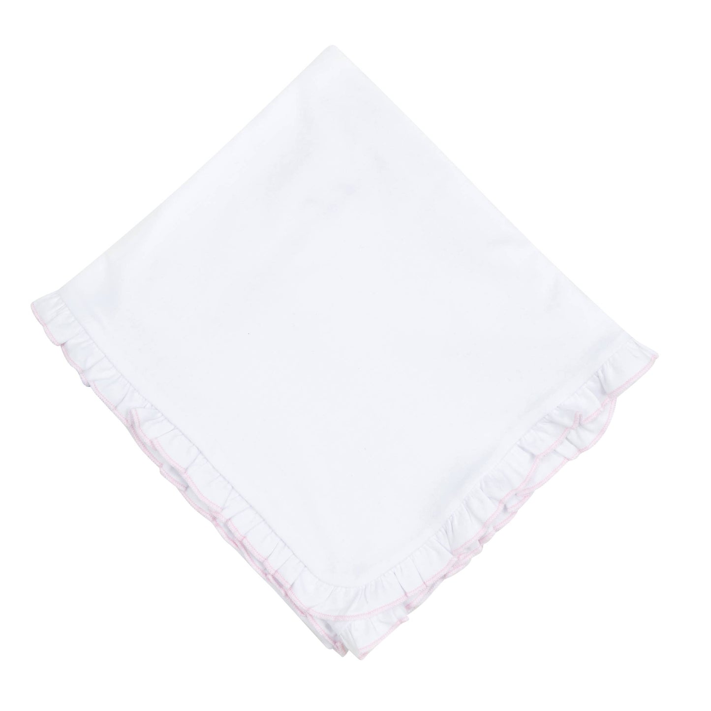 Ruffle Pima Receiving Blanket with Pink Trim
