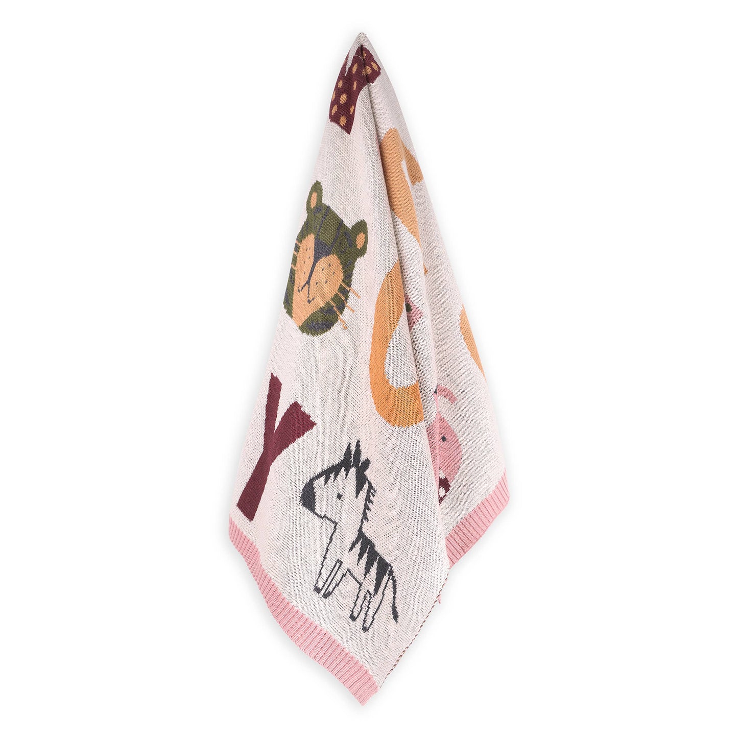 Organic Blush Alphabet Jacquard Knit Blanket