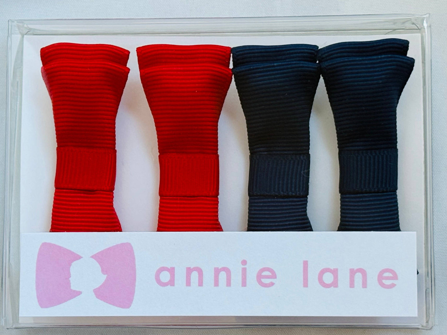 Navy & Red Set of Four Hair Bows