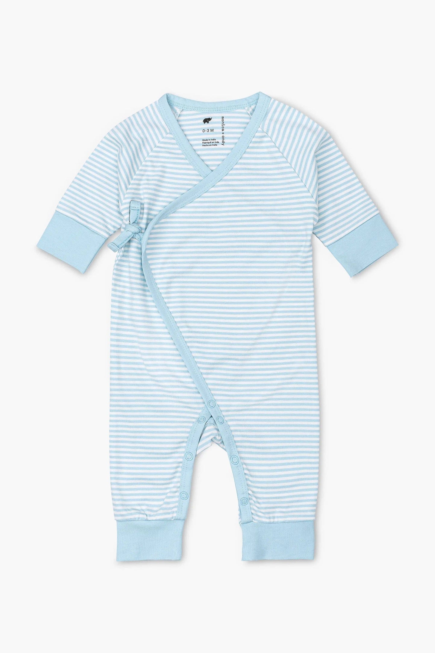 Organic Kimono Tie Romper - Blue French Stripe