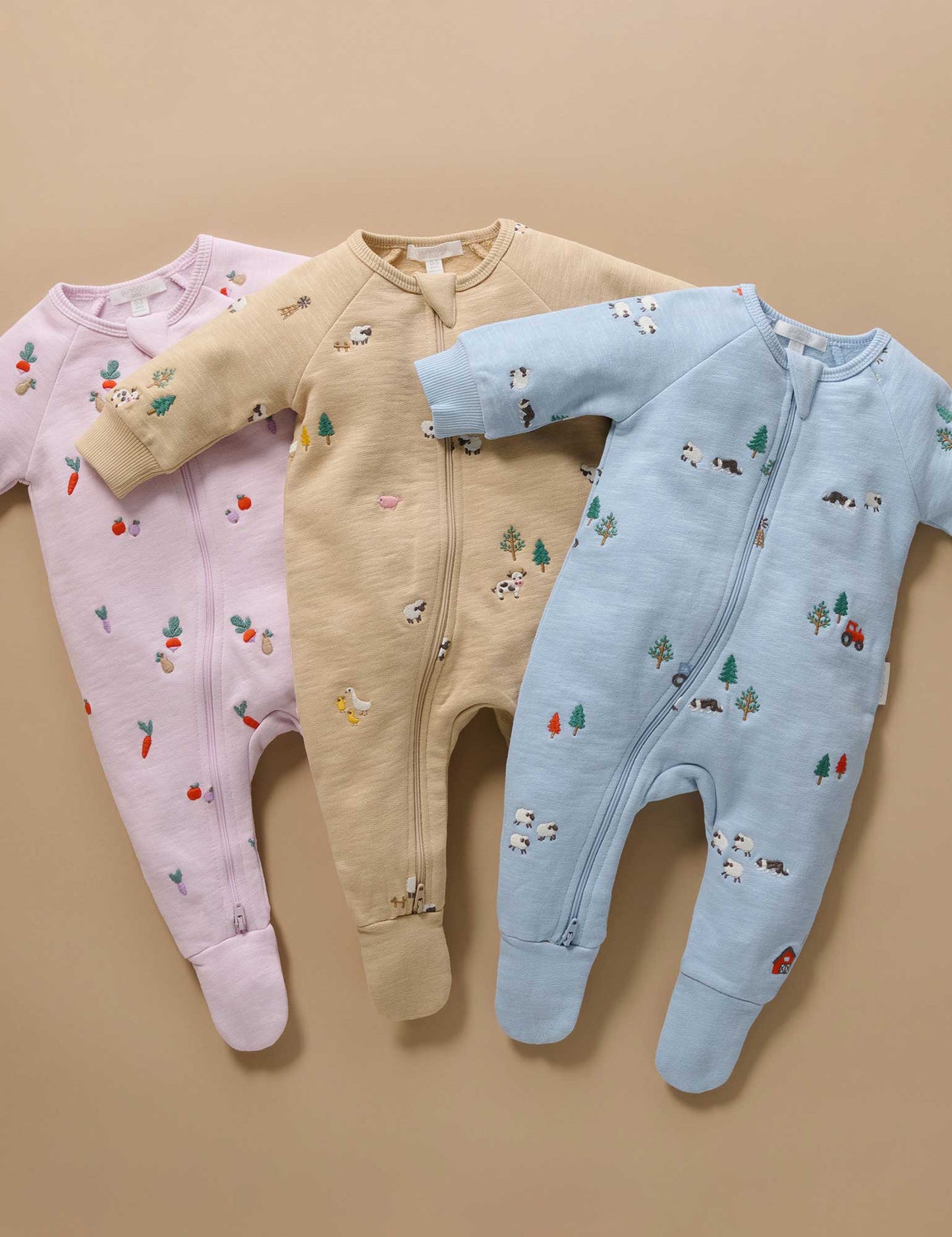 Organic Farm Friends Embroidered Fleece Footie