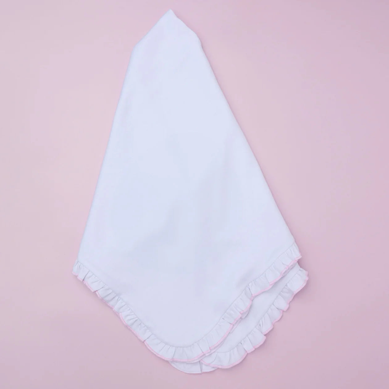 Ruffle Pima Receiving Blanket with Pink Trim