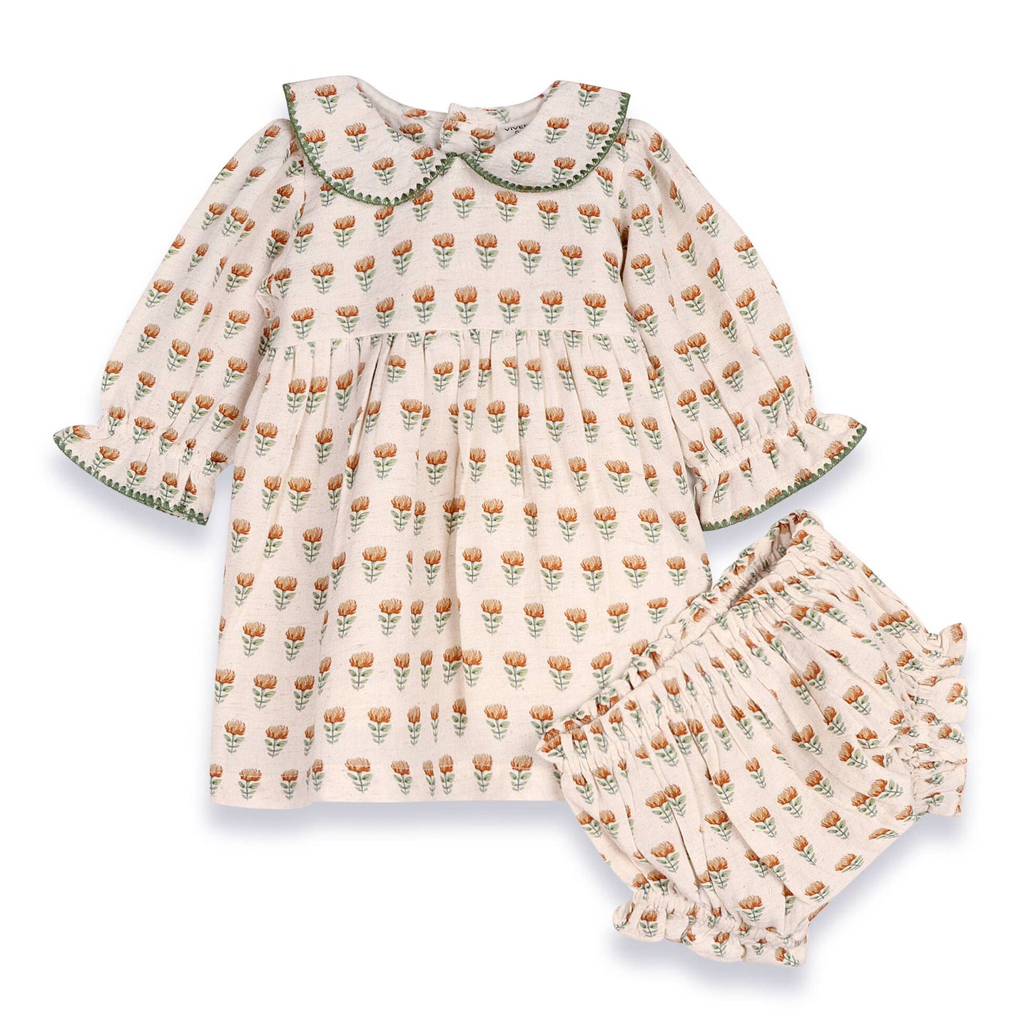 Organic Linen Ina Block Floral Dress and Bloomer Set