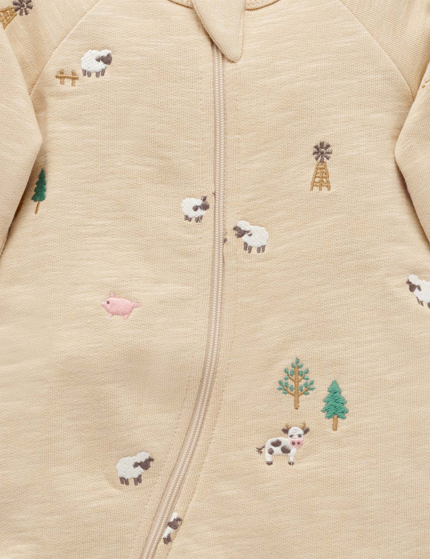 Organic Farm Friends Embroidered Fleece Footie