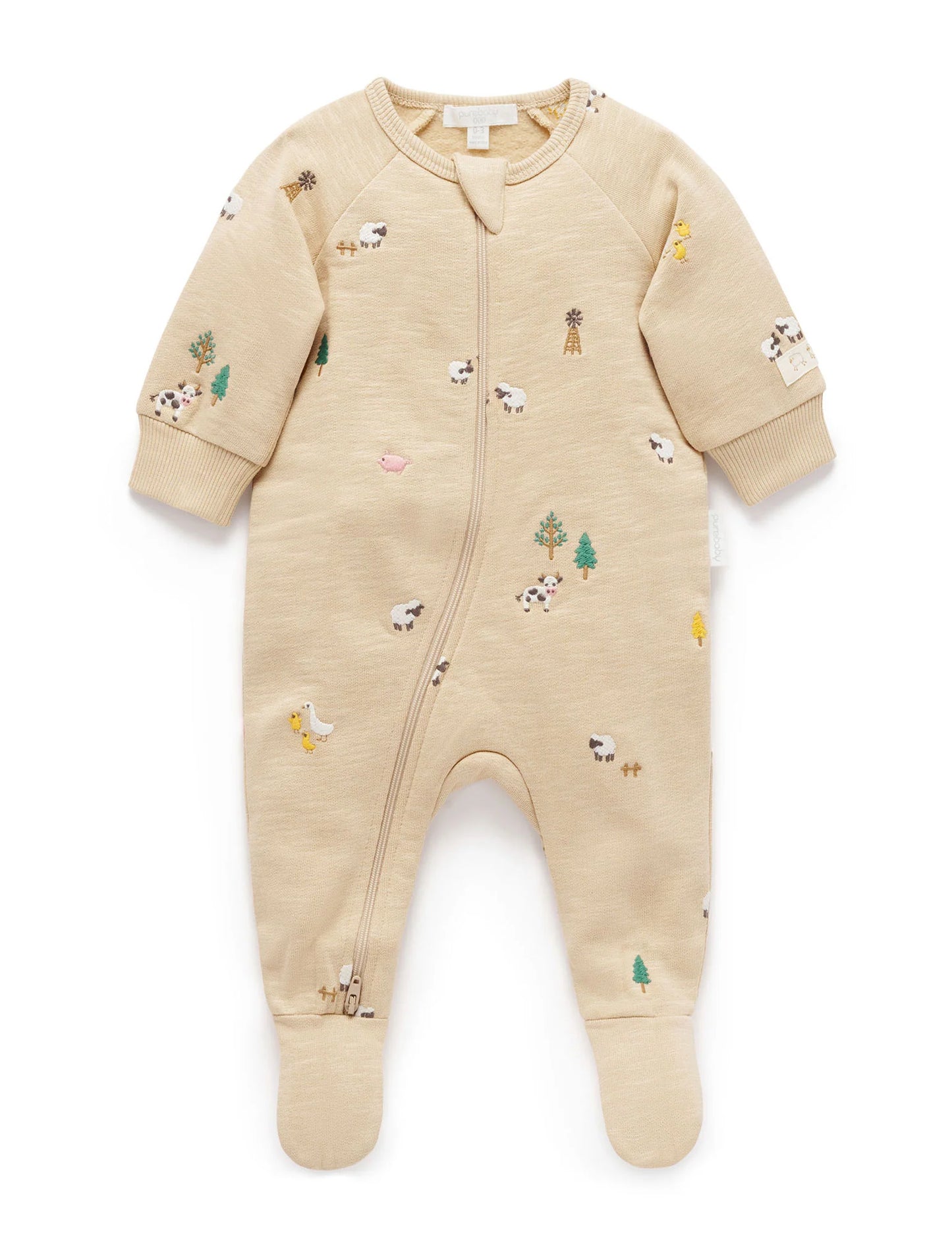Organic Farm Friends Embroidered Fleece Footie