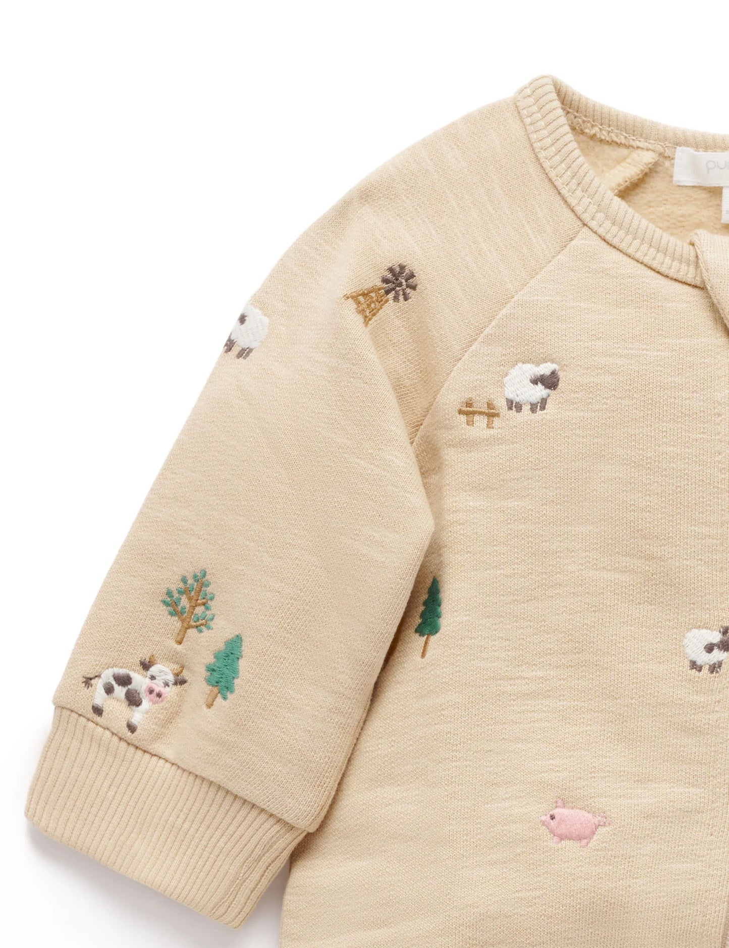 Organic Farm Friends Embroidered Fleece Footie