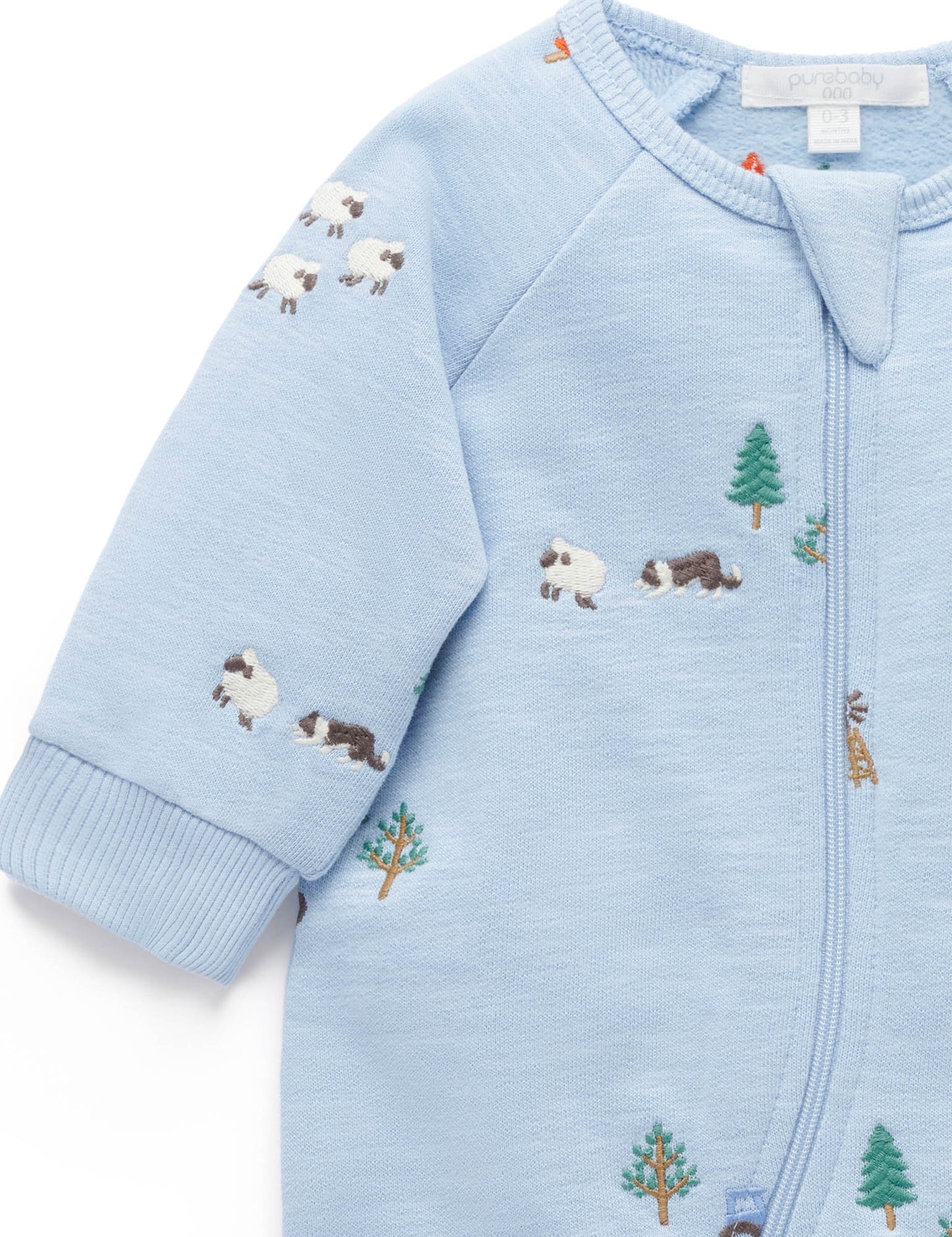 Organic Herding Sheep Embroidered Fleece Footie