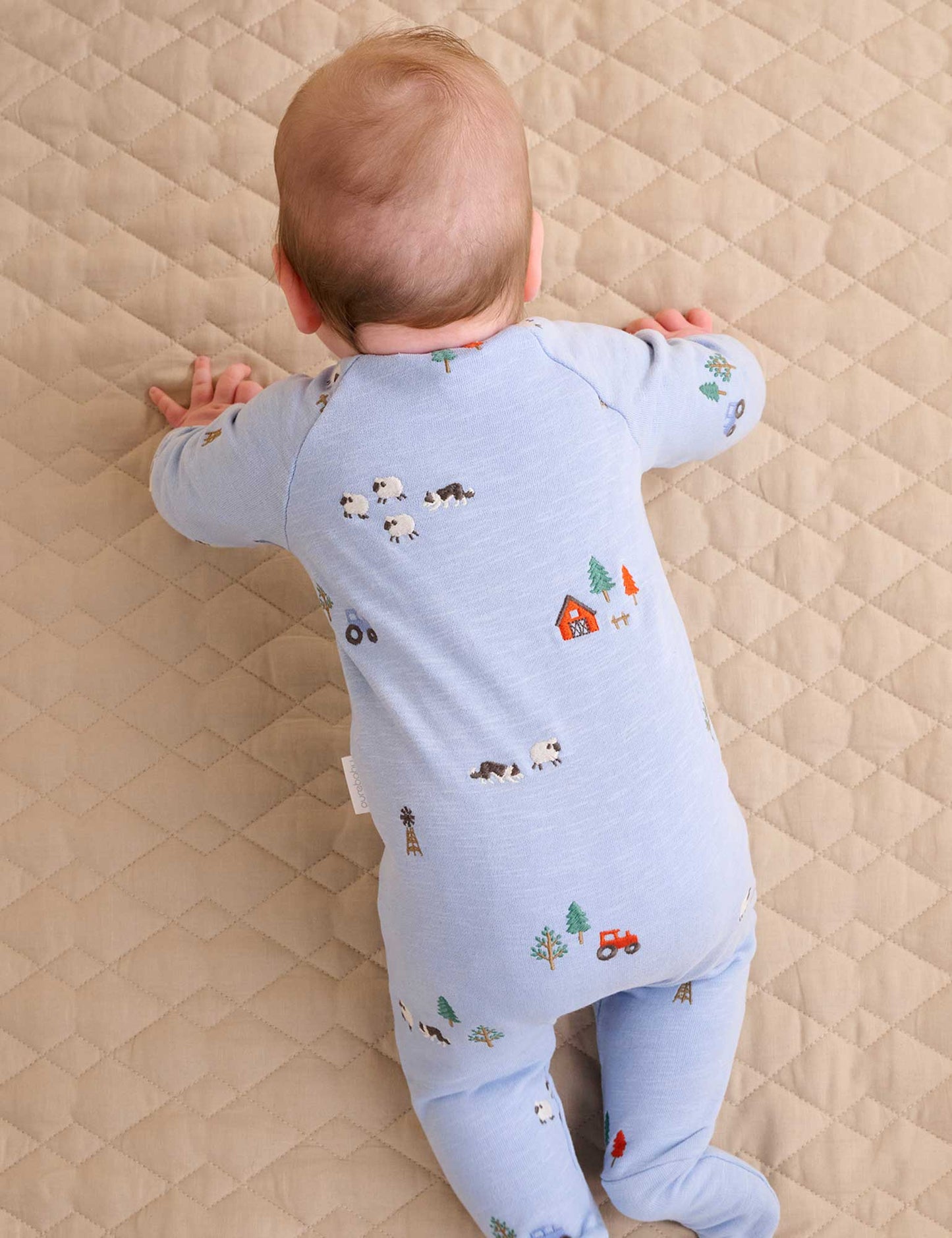 Organic Herding Sheep Embroidered Fleece Footie