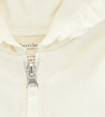 Organic Cream Ruffle Zip Hooded Jacket