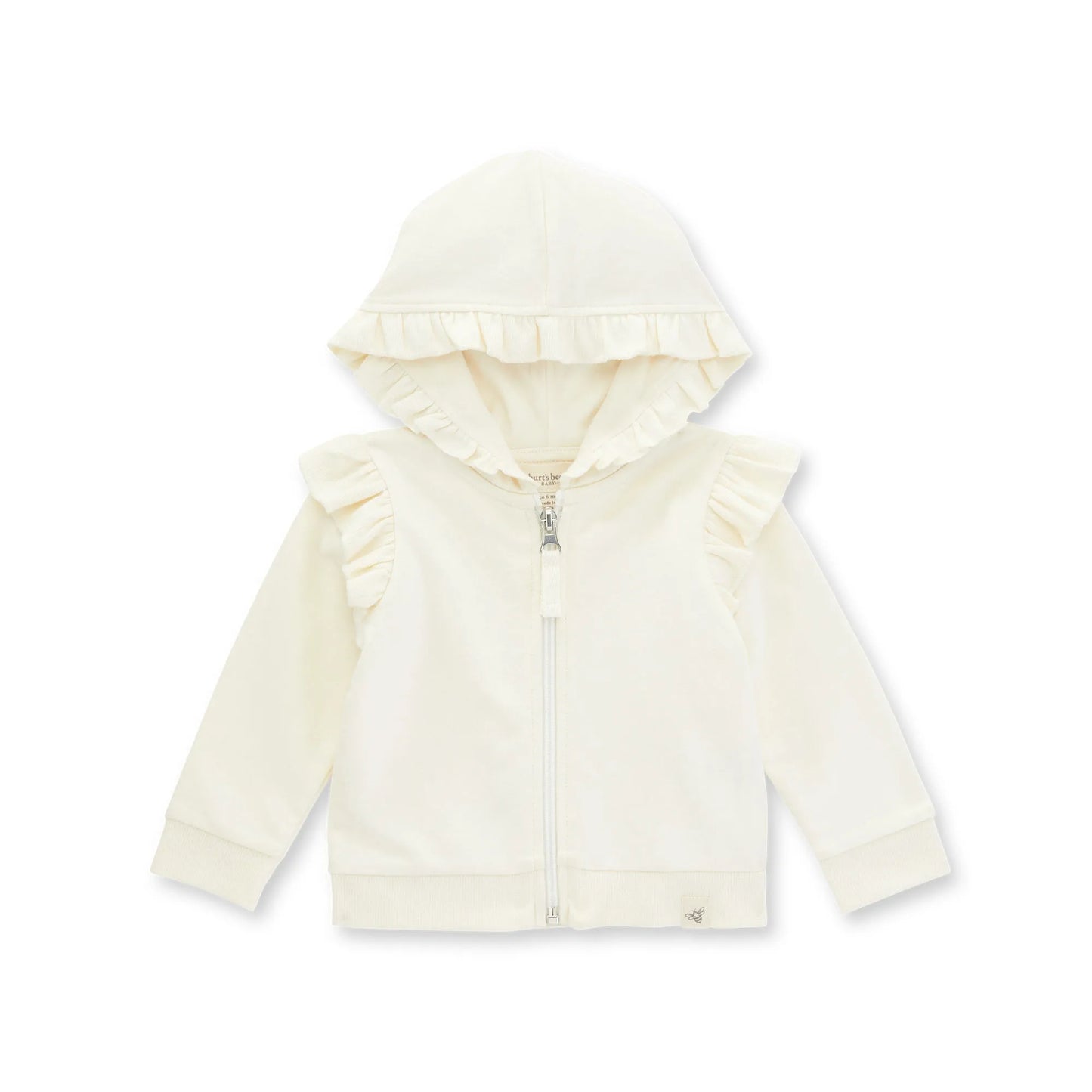 Organic Cream Ruffle Zip Hooded Jacket