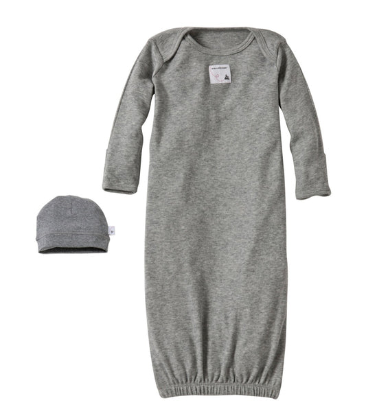 Organic Cotton Gown w/ Hat Set - Grey