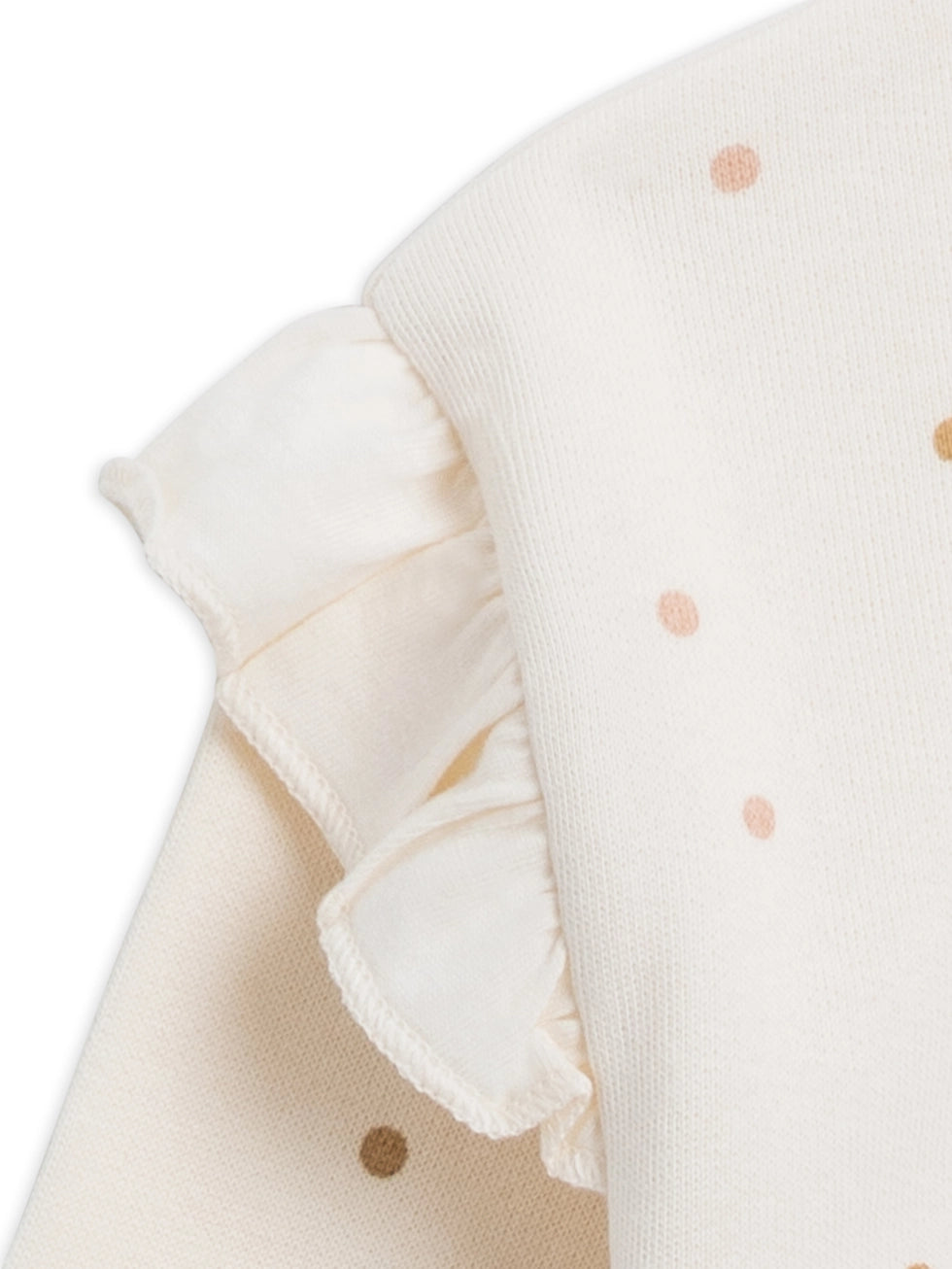 Abbie Fleece Ruffle Pullover - Ivory/ Fawn Mini Polka
