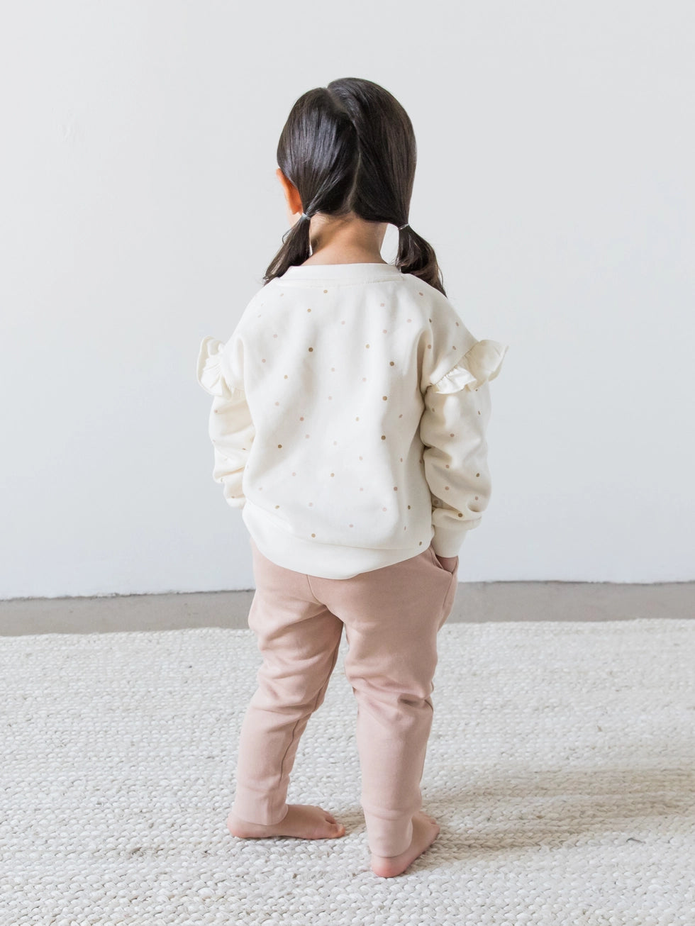 Abbie Fleece Ruffle Pullover - Ivory/ Fawn Mini Polka