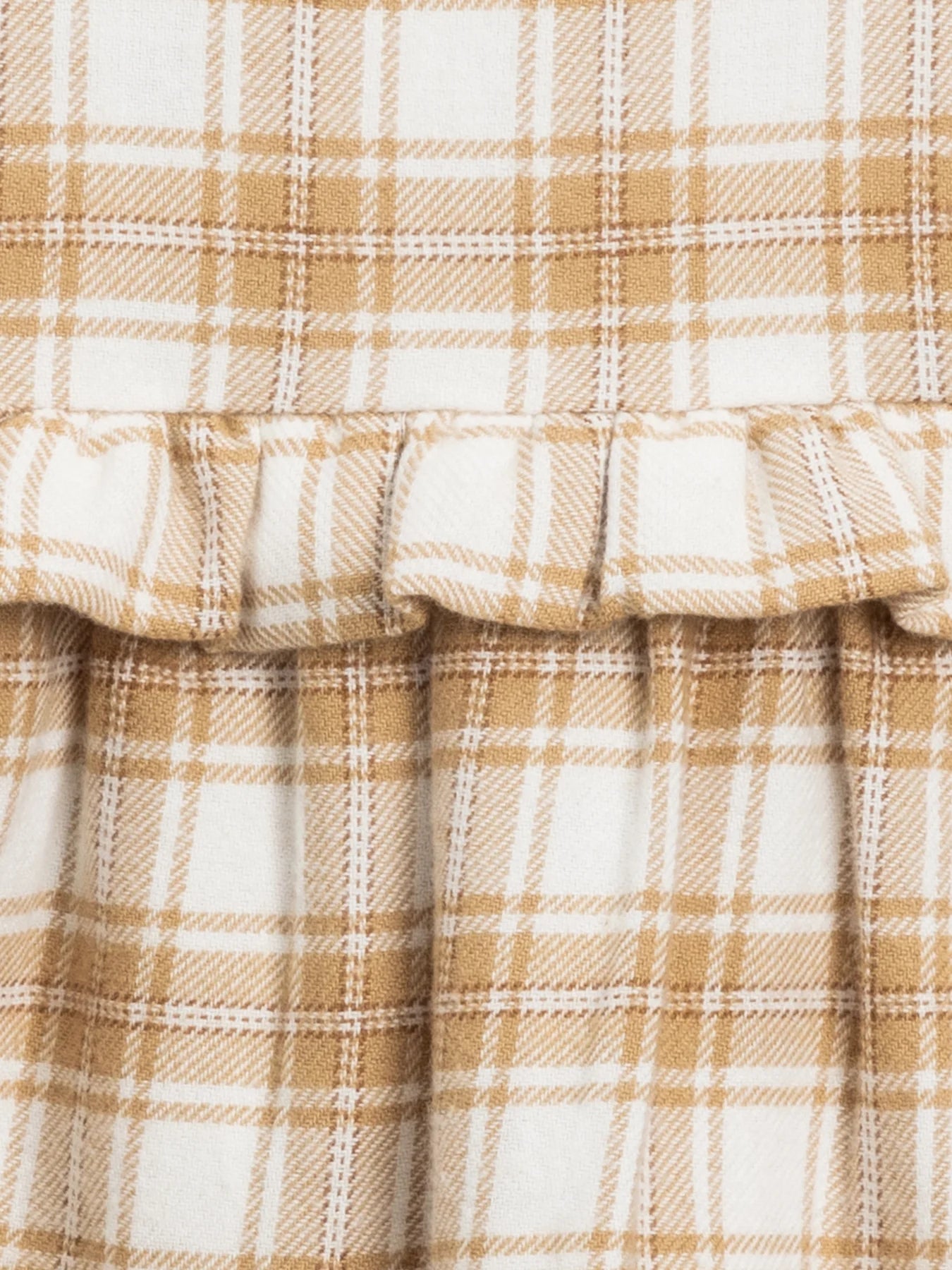 Organic Sydney Flannel Ruffle Dress - Latte Plaid