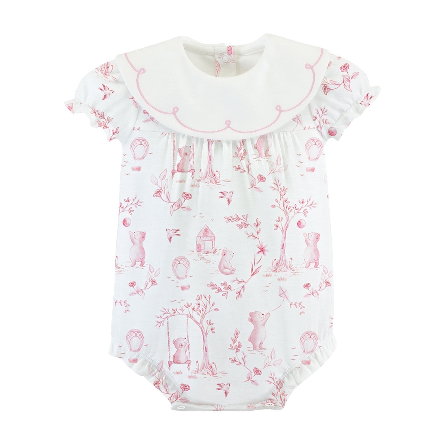 Toile De Jouy Pink Pima Embroidered Bib Bubble