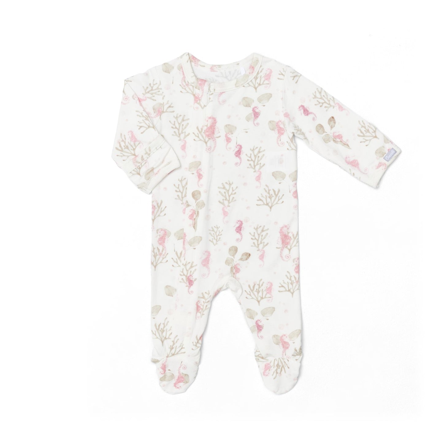 Seahorse on Cream Modal Zip Footie