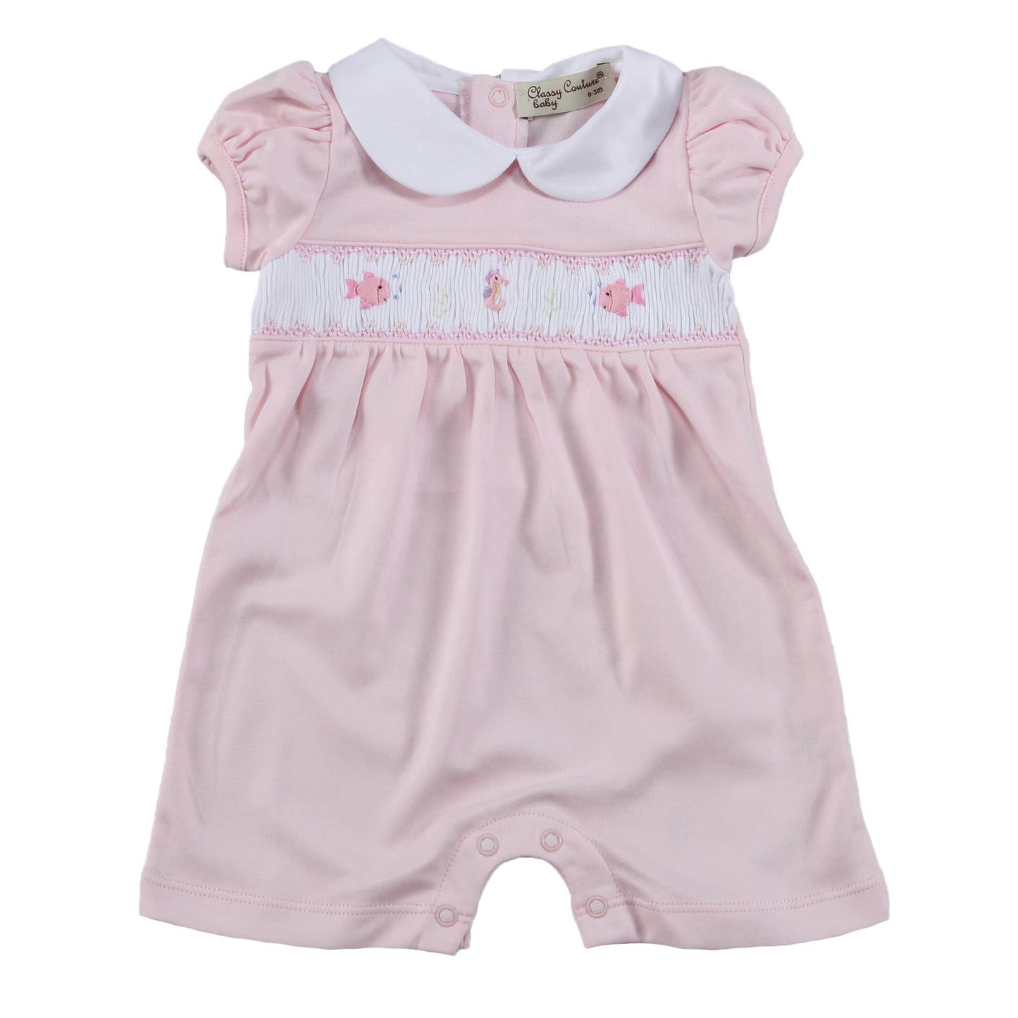 Pink Hand Smocked Fish Pima Romper
