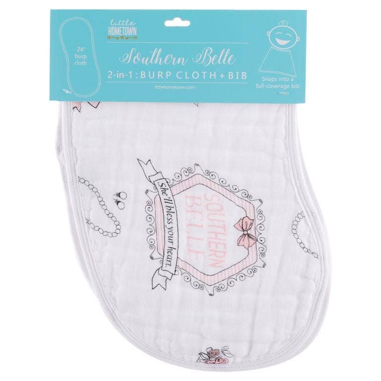 Southern Belle: 2 in 1 Burp Cloth and Bib