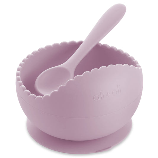 Silicone Suction Bowl & Spoon Set-Lilac Wavy