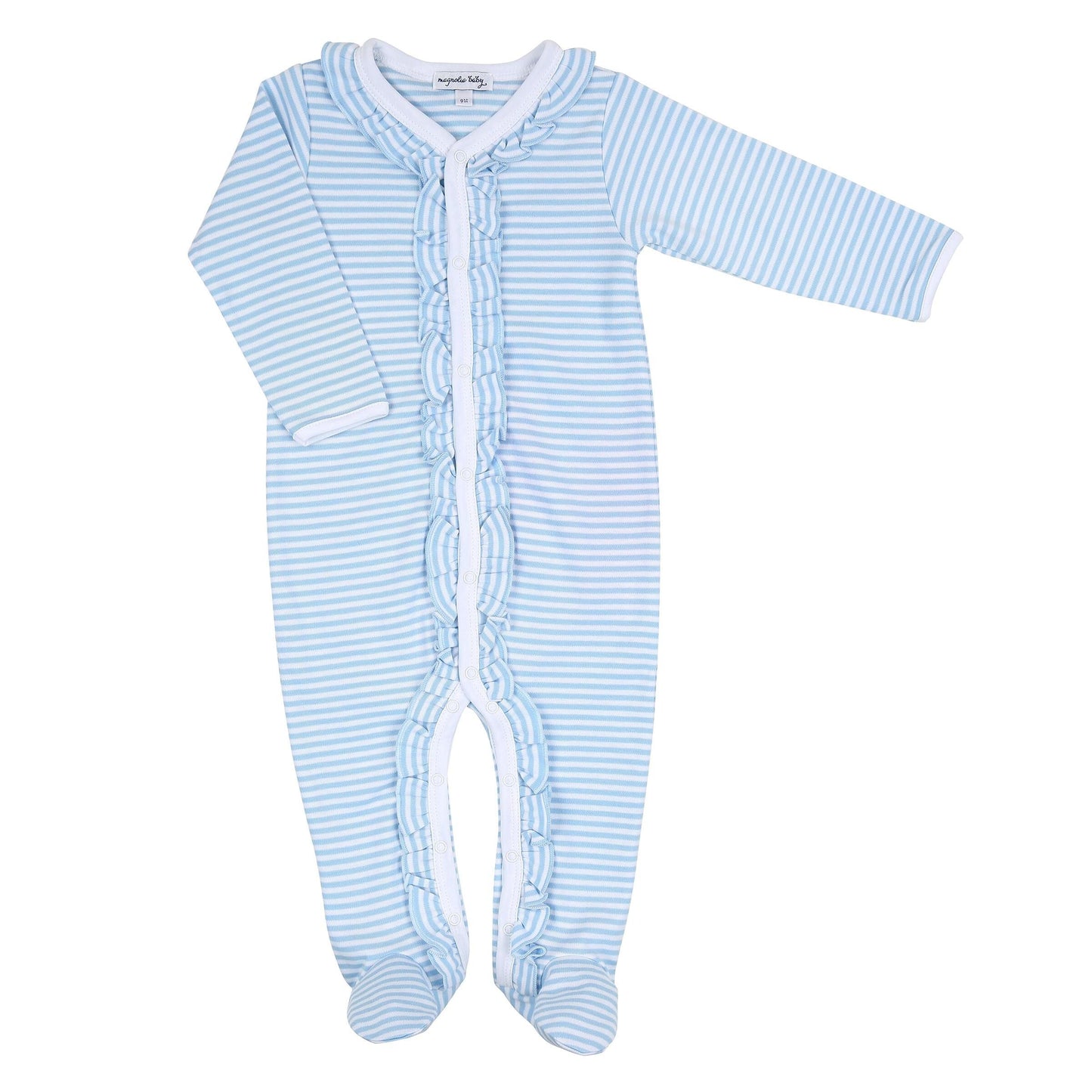 Essentials Blue Striped Ruffle Front Footie